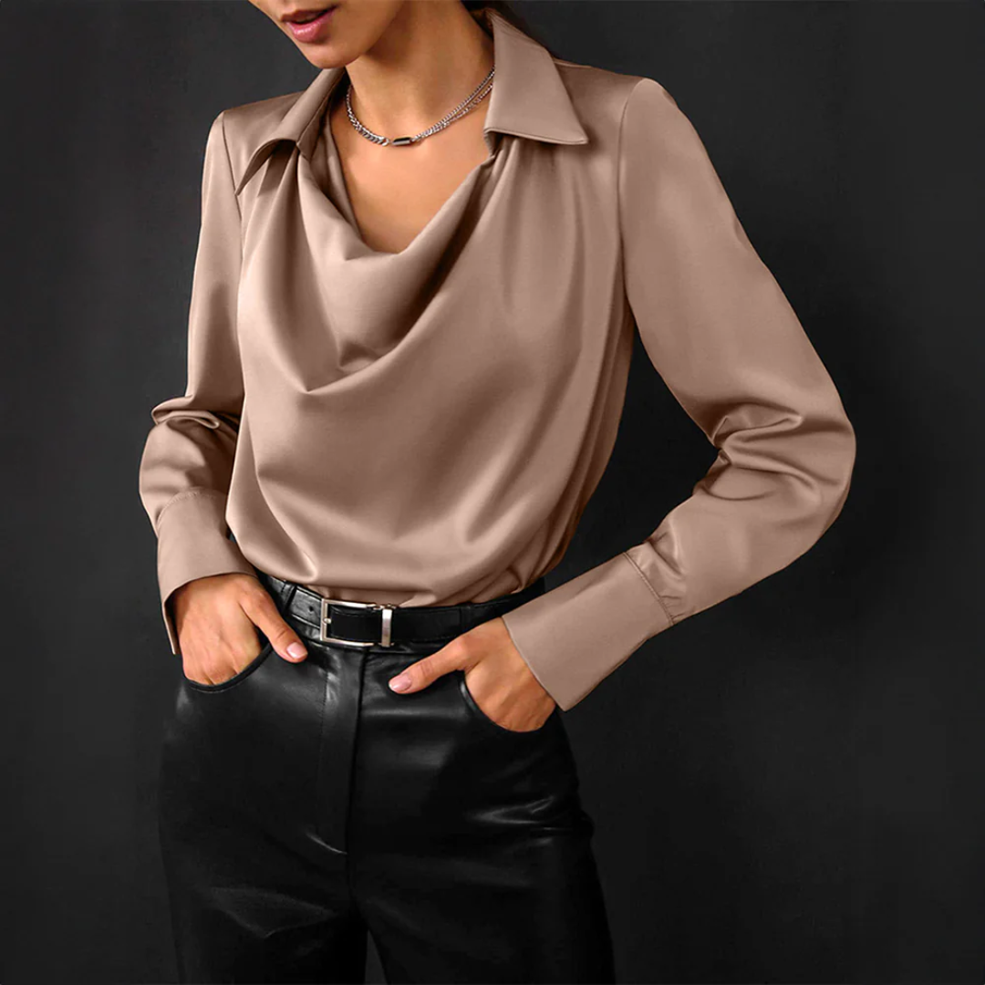 Sylvie | Elegant Langærmet Top med Cowl Neck