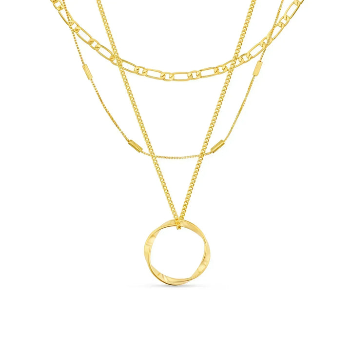 Åben cirkel tre-rækkers halskæde | Guld 18k