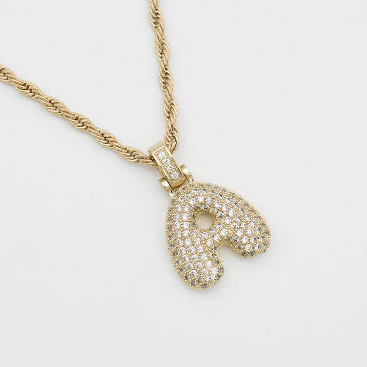 Pave Bubble Halskæde med Initial | 18k Guld