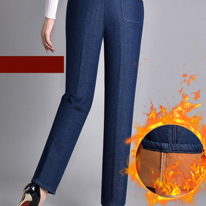 Damejeans med sidelommer og elastisk talje