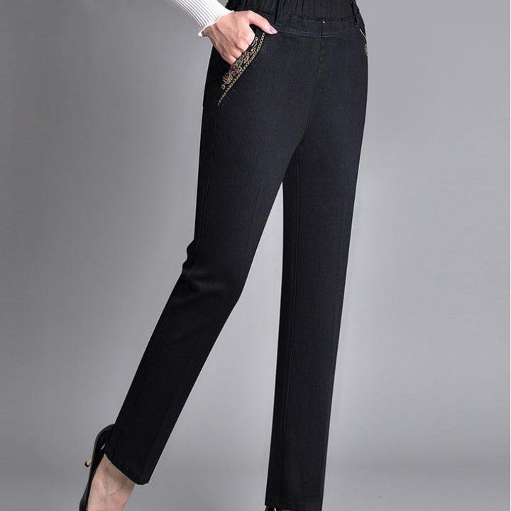 Damejeans med sidelommer og elastisk talje