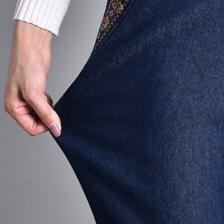Damejeans med sidelommer og elastisk talje