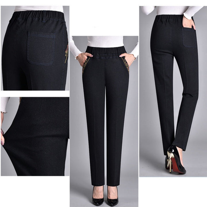 Damejeans med sidelommer og elastisk talje